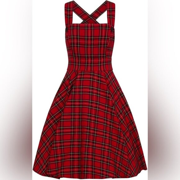 Hell Bunny Irvine Tartan Vintage Retro Pinafore Dress size small - Picture 1 of 5